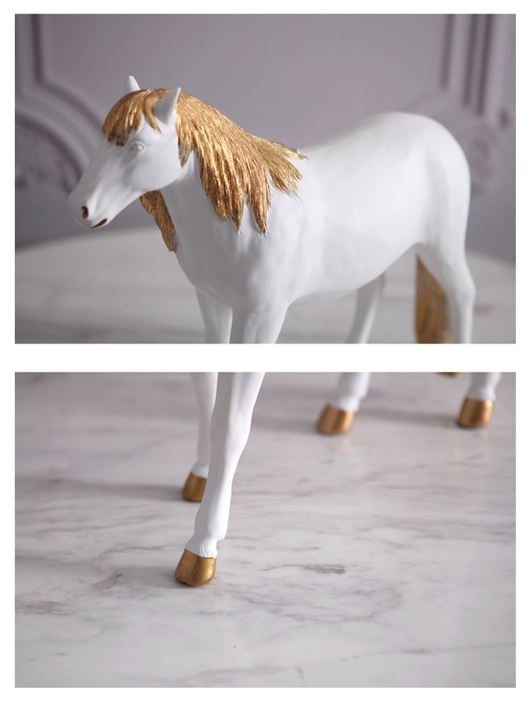 41cm Modern Resin Exquisite Crafts Furnishings With Golden Hair Black White Horse Statue Ornaments Living Room Office Decorative