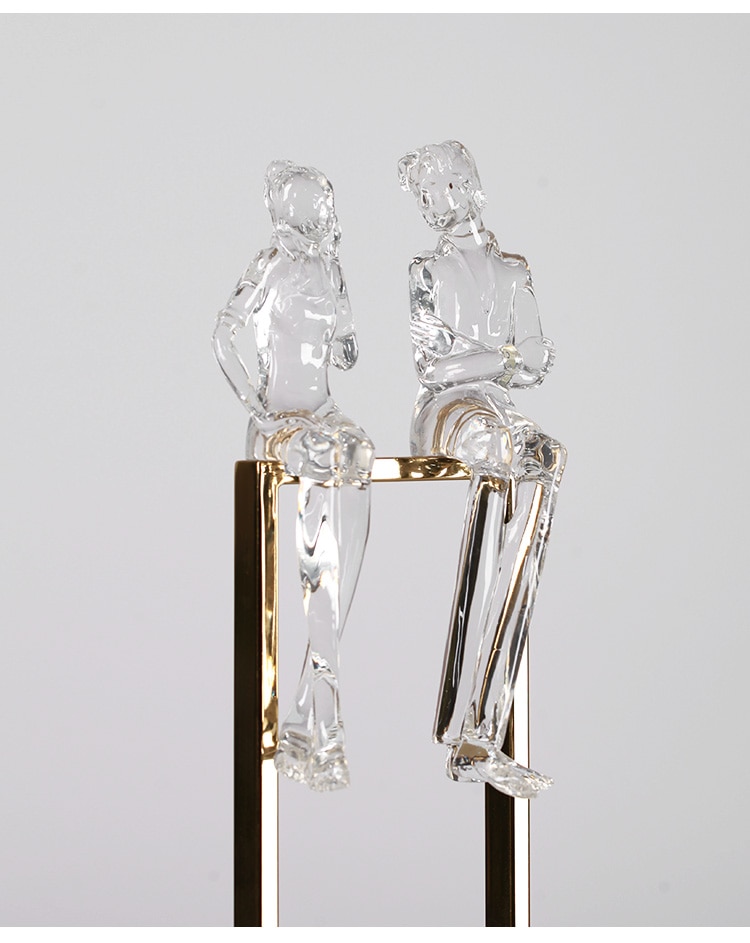 Creative A Pair Of Transparent Resin Abstract Figures Sitting On Metal Stand Statue Home Decor Crafts Room Decor Objects Office