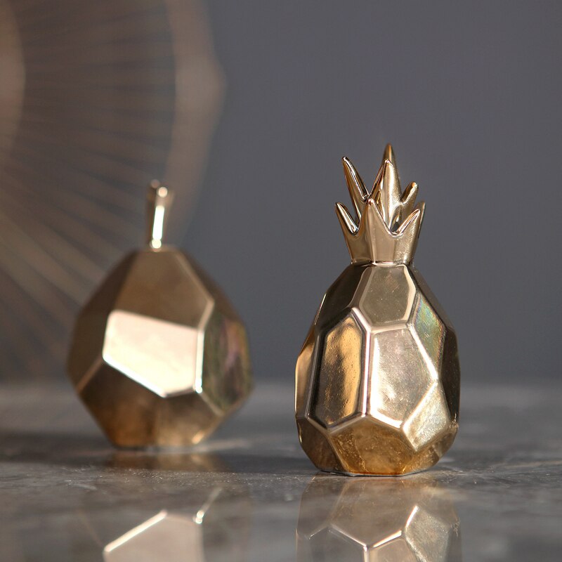 Modern Plating Golden Fruit Pineapple Pear Ceramic Ornament Home Office Desk Decorative Porcelain Ornament Accessories Gift