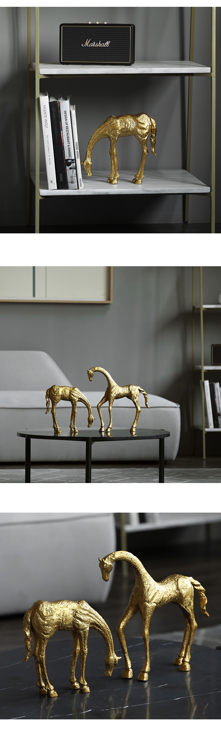 Home Decoration Accessories Art Animal Cast Iron Golden Bowed Horse Statue Decor Figurine Living Room Ornament Gift Furnishings