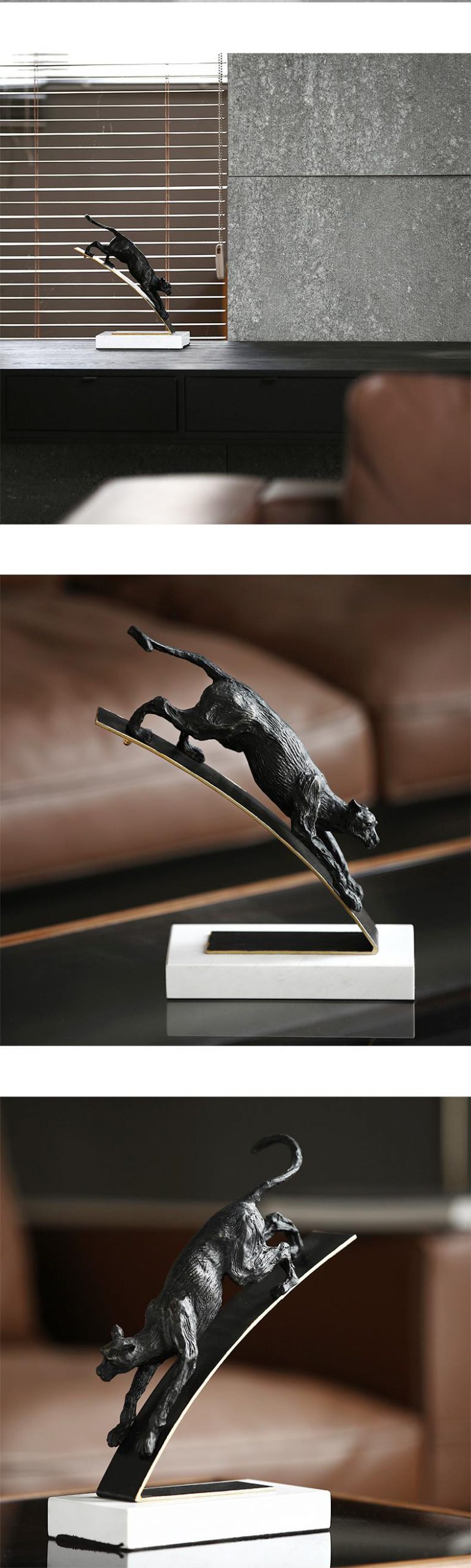 Modern Ferocious Leopard Run On A Metal Pole Statue Home Decoration Marble Ornaments Craft Gifts Home Furnishings Layout