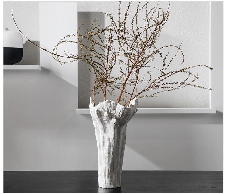 Modern Petal Shape Design White Resin Vase For Exhibition Hall Dry Flower Vase Decor Room Hotel Office Large Art Craft Ornament