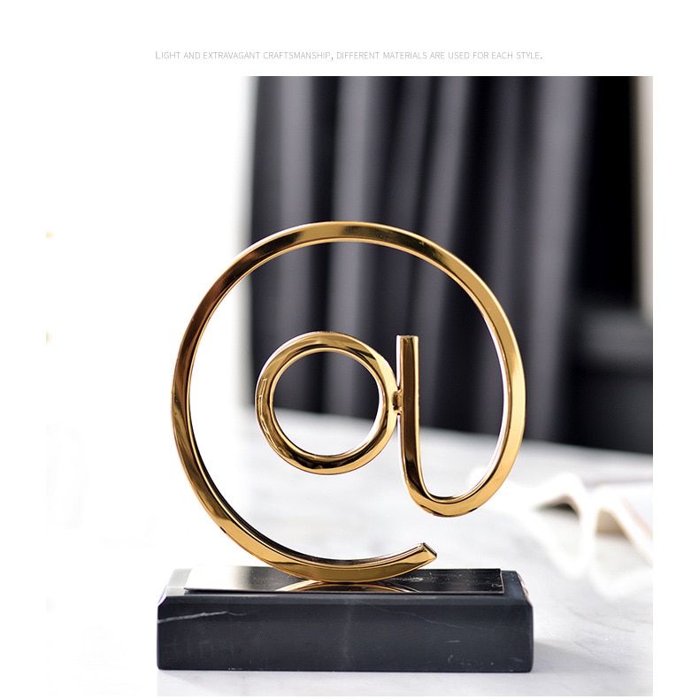 Home Decoration Accessories Gold Special Symbol Metal Figurine Black Marble Base Ornament Objects Office Room Christmas Gift