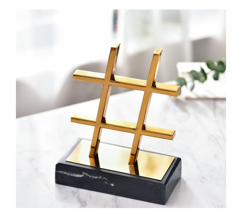 Home Decoration Accessories Gold Special Symbol Metal Figurine Black Marble Base Ornament Objects Office Room Christmas Gift