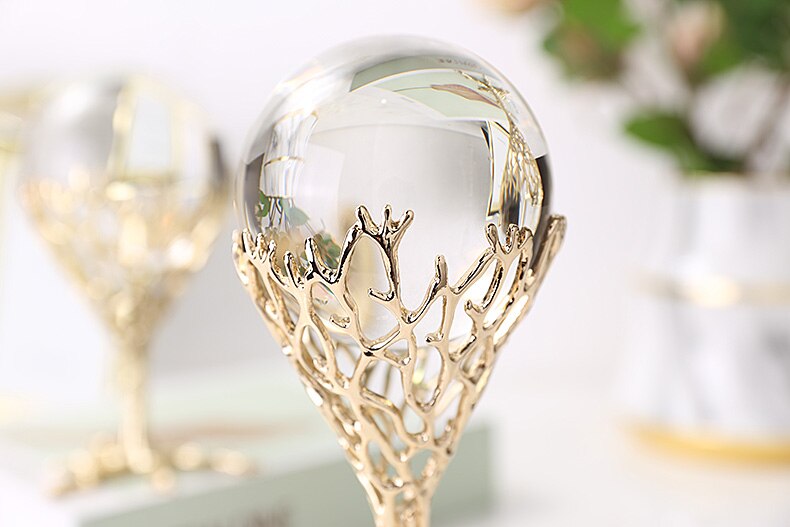 Luxurious Gold Metal Cone Mesh Shelf Ornament Crystal Ball Decor Crafts Gifts Figurines Desktop Home Decoration Accessories