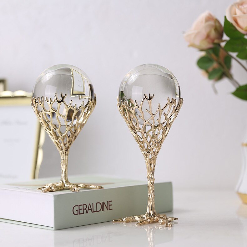 Luxurious Gold Metal Cone Mesh Shelf Ornament Crystal Ball Decor Crafts Gifts Figurines Desktop Home Decoration Accessories
