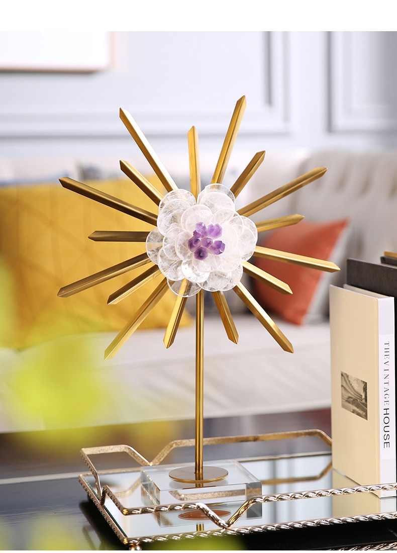 Furnishing Articles Crystal Sunflower Statues for Decoration Home Decoration Accessories Gold Metal Sculpture Abstractive Crafts