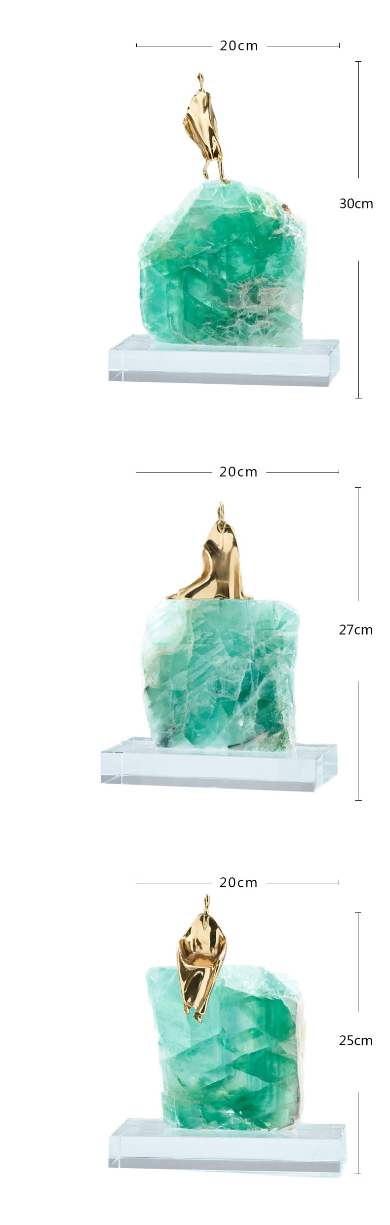Modern Abstract Brass Figure Running On Natural Green Spar Statue Home Crafts Room Decor Objects K9 Rectangle Crystal Sculpture