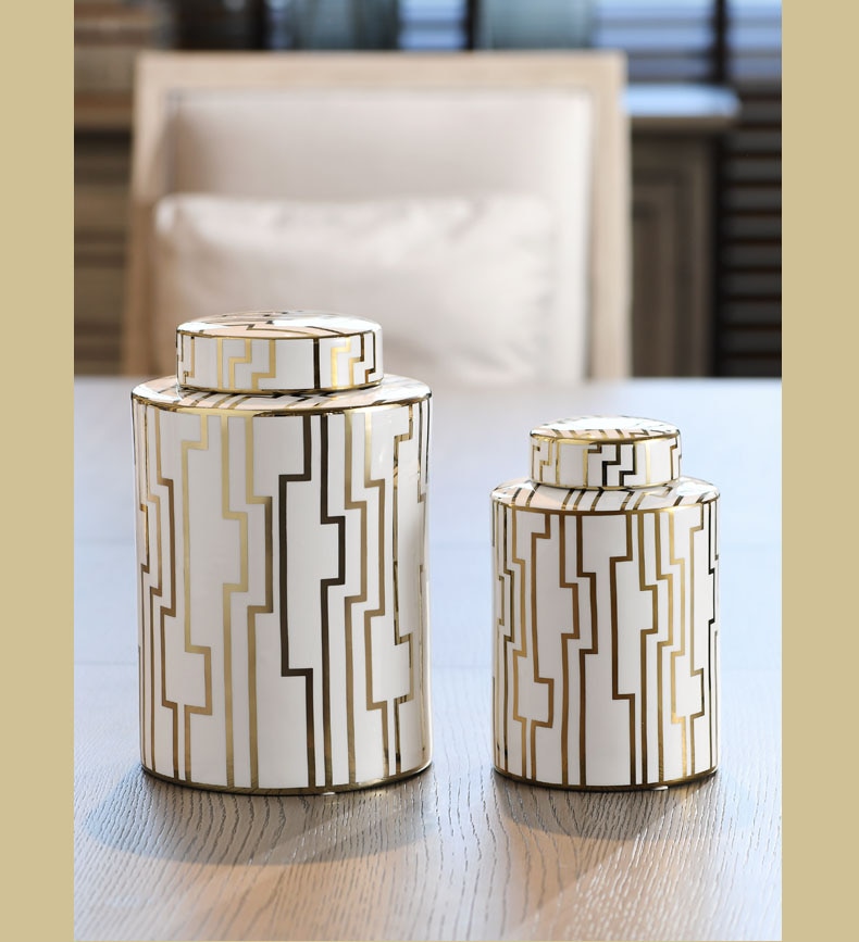 Modern Ceramic Vase Gold bend Line Pattern Big Decoration Jar Dry Flowers For Vase Hydroponic Container Wedding Home Decoration