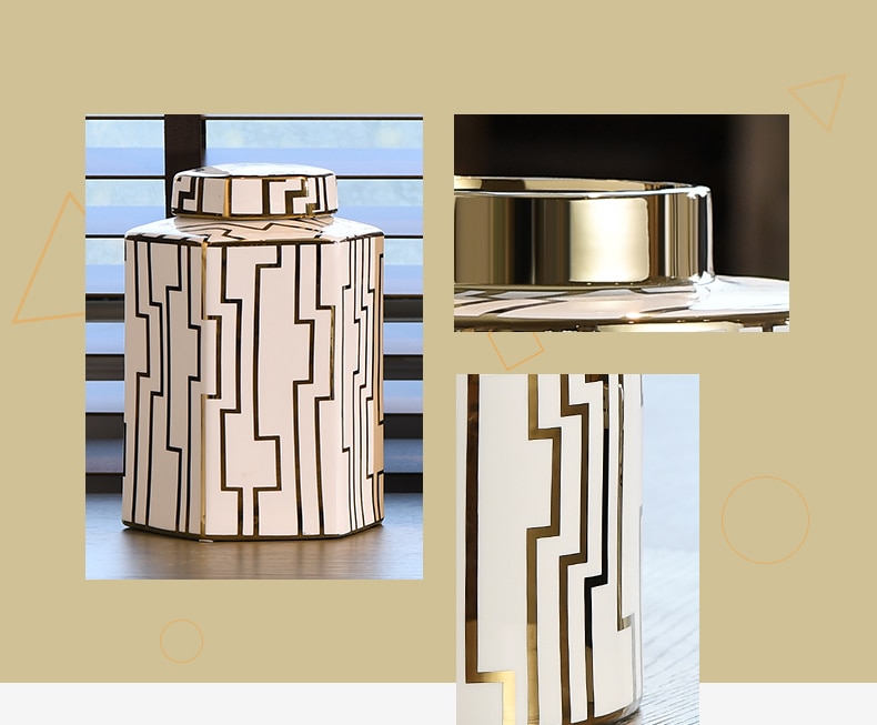 Modern Ceramic Vase Gold bend Line Pattern Big Decoration Jar Dry Flowers For Vase Hydroponic Container Wedding Home Decoration