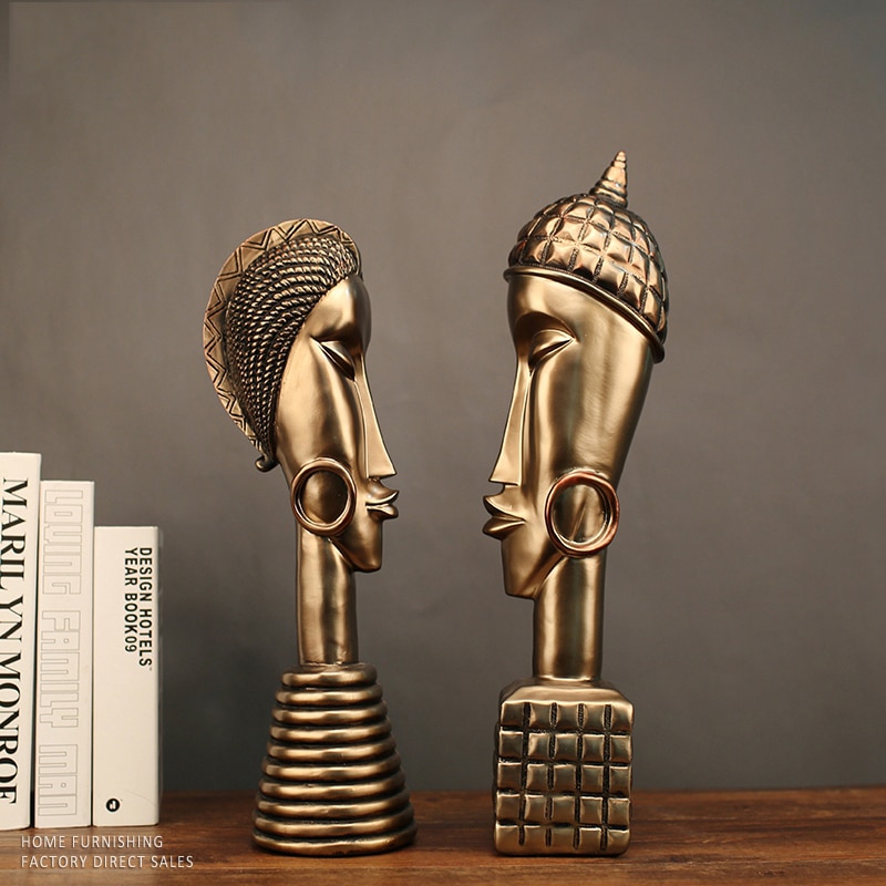 Home Decoration Accessories Resin Craft Africa Golden Men And Women Statue Room Ornaments Africa Women Figure Sculpture Decor