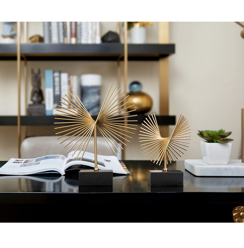 Modern Creative Gold Metal Tube Statue Home Decor Crafts Room Decoration Objects Office Black Metal Base Figurines