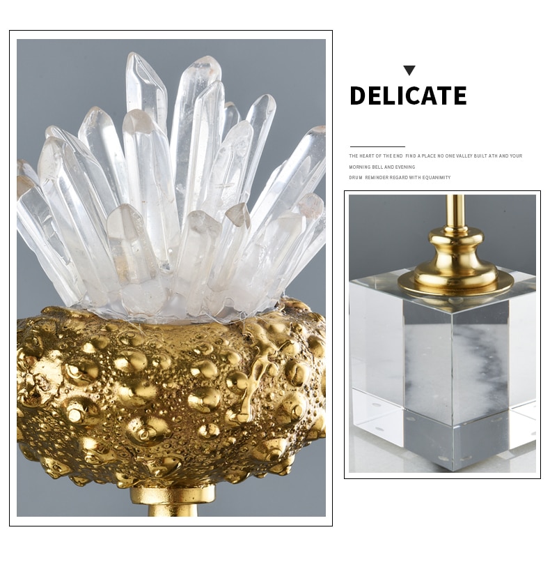 Luxurious Gold Brass Sea Urchin With White Crystal Stone Sculpture Modern Crystal Figurine Crafts Home Decor Accessories Gift