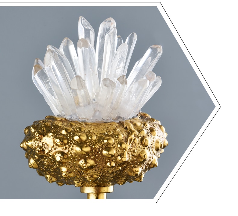 Luxurious Gold Brass Sea Urchin With White Crystal Stone Sculpture Modern Crystal Figurine Crafts Home Decor Accessories Gift