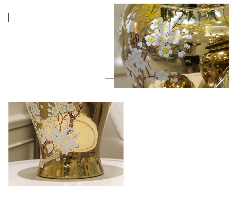 Plating Gold Silver Luster Metal Texture Decor General Tank Jar Decoration Jingdezhen Ceramic Plum Pattern Decor Vase