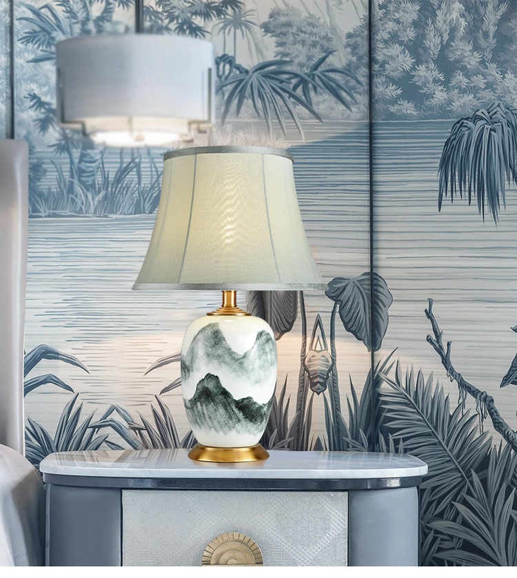 Luminaria Modern Table Lamp For Bedroom Ink Landscape Painting Ceramic Table Light Decor Home Living Room Bedside Golde Fixtures