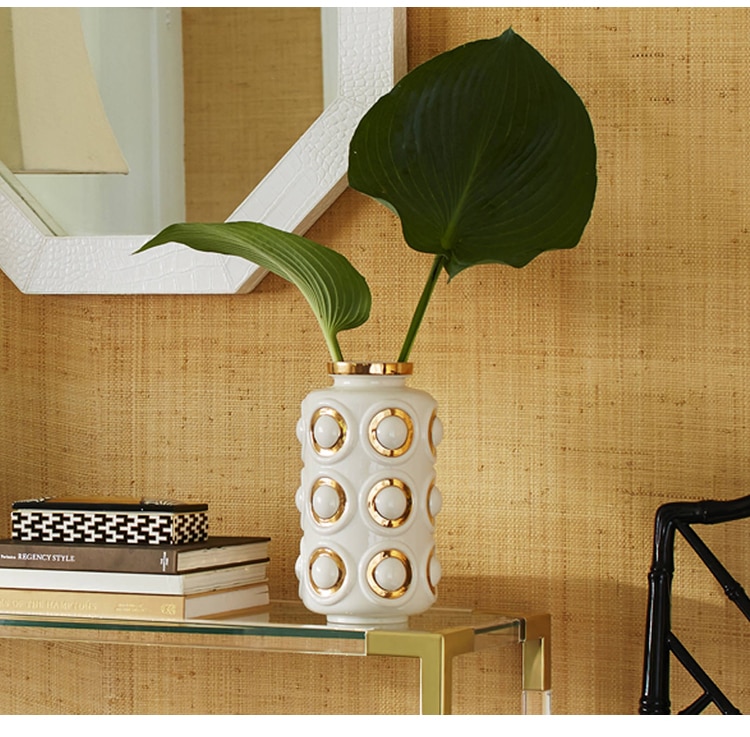 Europe Gold Plated Geometric Circles Porcelain Vase Modern Luxury Ceramic Flower Vase Room Study Hallway Home Wedding Decoration