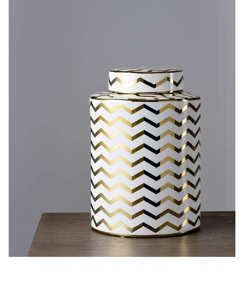 Modern Wave Gold Lines Ceramic Vase Home Decor Accessories Dry Flower Vase Jar For Home Hotel Living Room Bedroom Dining Table