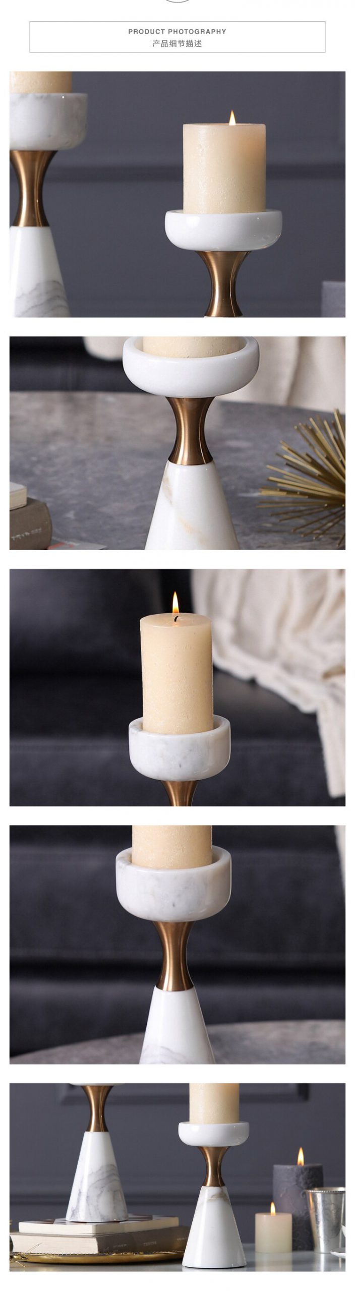 Luxurious Romantic White Marble Candlestick Gold Metal Candlestick Tealight Holder Wedding Table Centerpiece Decor Ornament