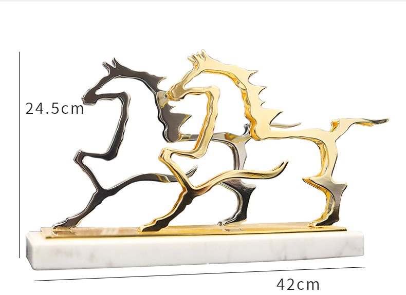 Pair Of Running Metal Gold Silver Horses Profile Home Decor Accessories Figurine Living Room Ornament Objects Office Marble Gift