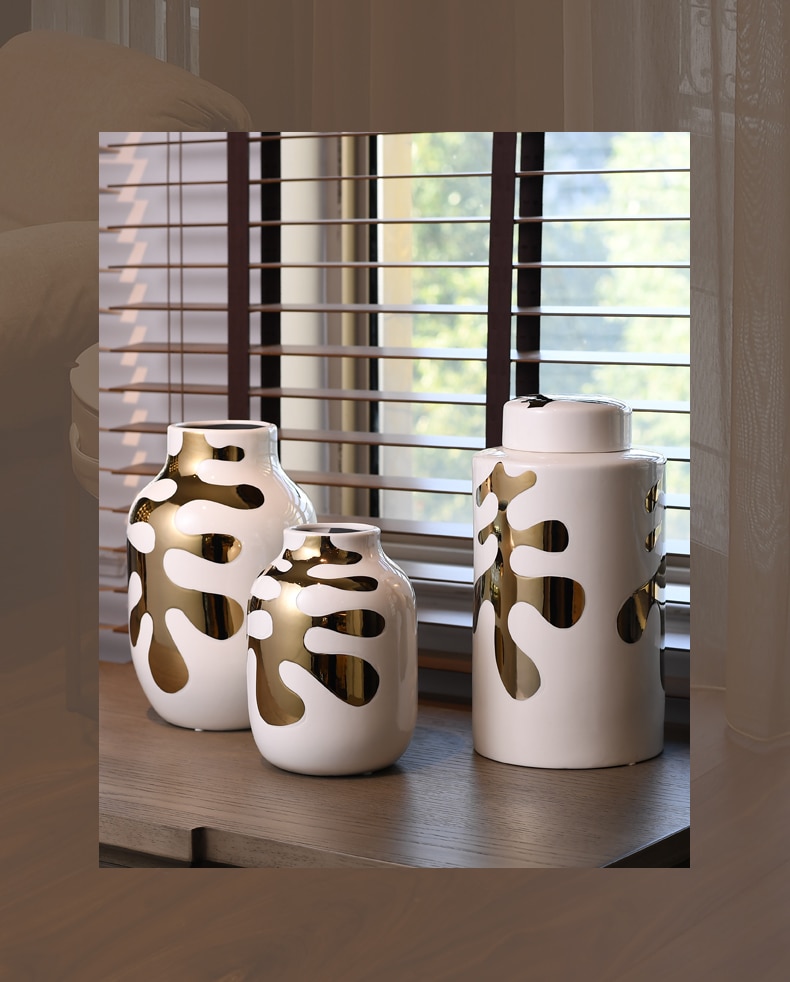 Modern Ceramic Vase Gold Plating Leaf Pattern Big Flower Vases Dry Flowers For Vase Hydroponic Container Wedding Home Decoration