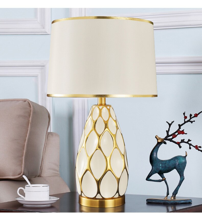 Luxury White Ceramic Blank Space Ceramic Table Lamp Living Room Dimmable Reading Bedroom Bedside Table Light Home Decor Lighting