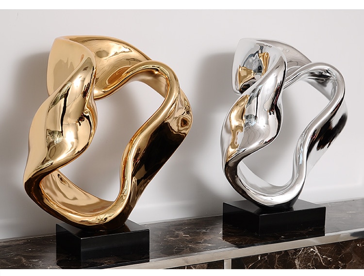 Abstract Twisted Circles Figurine Modern Resin Sculpture Marble Base For Home Statues For Home Hotel Living Room Decor Crafts