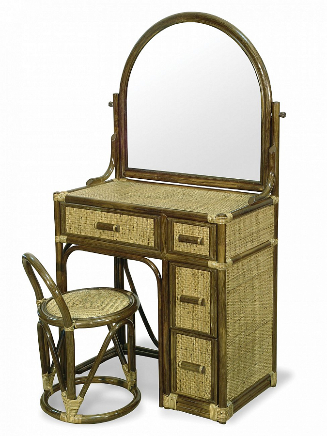 منضدة الزينة مع مرآة وكرسي زيتوني كالاموس روتان