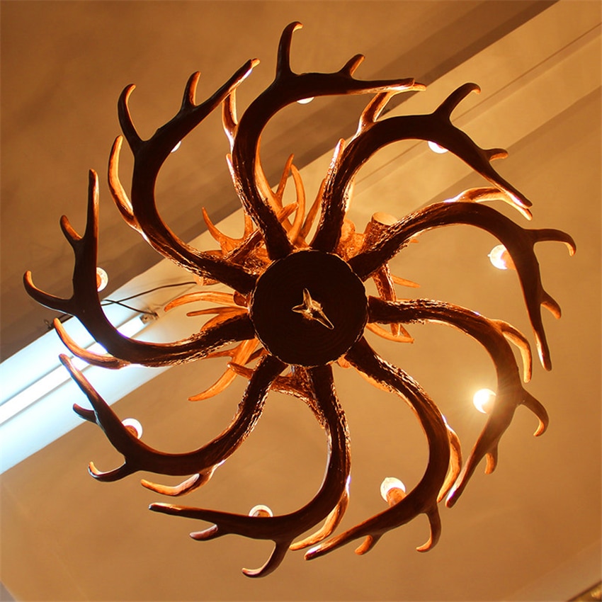 Nordic Candle Antler LED Chandelier Lighting American Retro Resin LOFT Horn Pendant Lamp Indoor Home Decoration Kitchen Fixtures