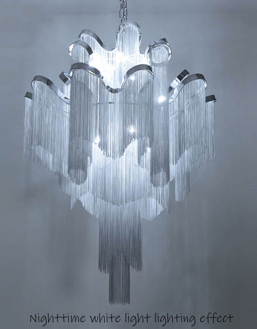 Post-modern Silver Art Chandelier Nordic Designer Engineering Luxury Chain Tassel Aluminum Chain Hinging Lamp Lighting Luminaire