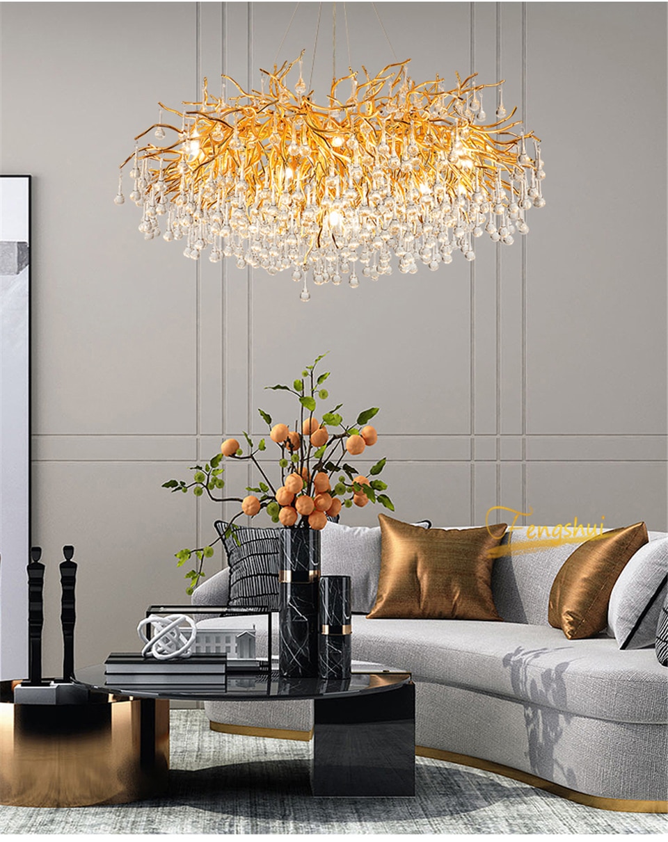Nordic Luxury Crystal LED Chandelier Dimming LOFT Villa Large Lustre Water drop Living Room Hotel Hall Art Indoor decor Lighting