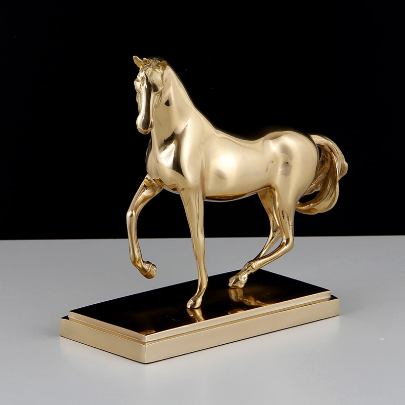 Creative Home Golden Copper Horse Decor Abstract Metal Horse Success Decor Figurine Decorative Metal Statue Best Xmas Gift