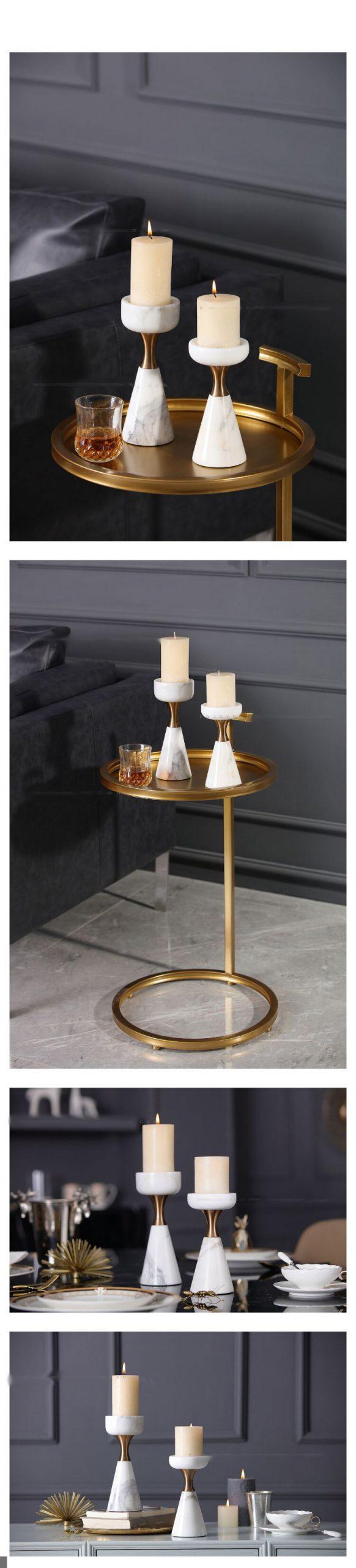 Luxurious Romantic White Marble Candlestick Gold Metal Candlestick Tealight Holder Wedding Table Centerpiece Decor Ornament