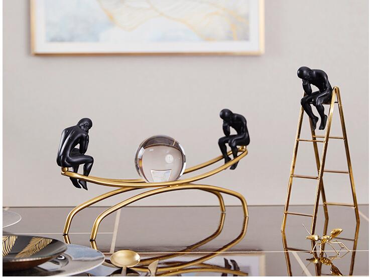 Creative Desk Metal Crystal Ball Sculpture Crafts Home Livingroom Table People Statue Figurines Decoration Office Accessories