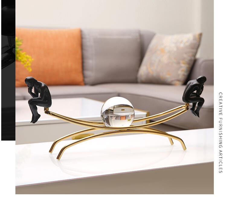 Creative Desk Metal Crystal Ball Sculpture Crafts Home Livingroom Table People Statue Figurines Decoration Office Accessories
