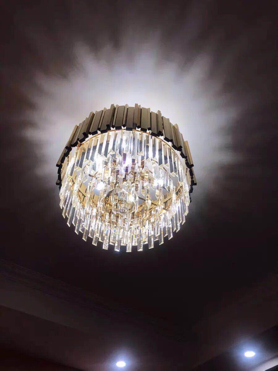 LED Postmodern Round Golden Stainless Steel Crystal Chandelier Lighting Lustre Suspension Luminaire Lampen For Dinning Room