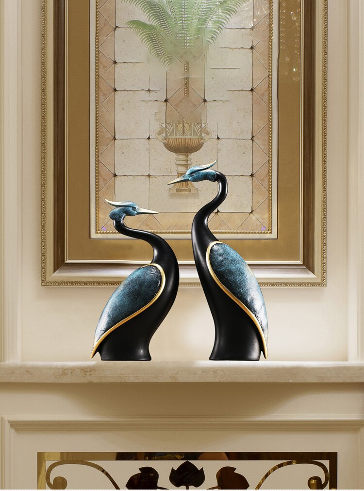 [MGT] European Style Home Decor Cranes And Birds A Pair Of Resin Decorations Living Room Study Office Accessories Creative Gifts