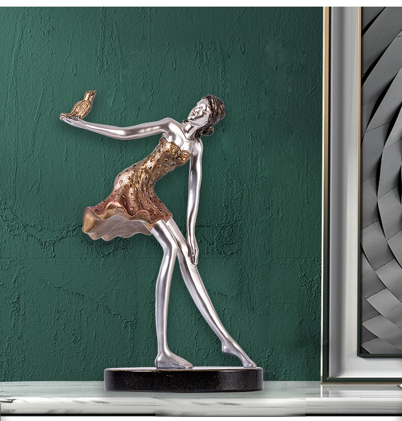 Modern Girl Dancing Figure Statue FRP Resin Ornaments Home Decoration Living Room Window Company Display Floor Crafts