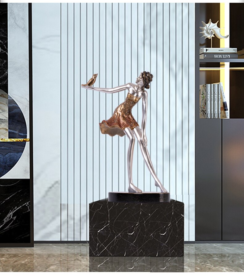 Modern Girl Dancing Figure Statue FRP Resin Ornaments Home Decoration Living Room Window Company Display Floor Crafts