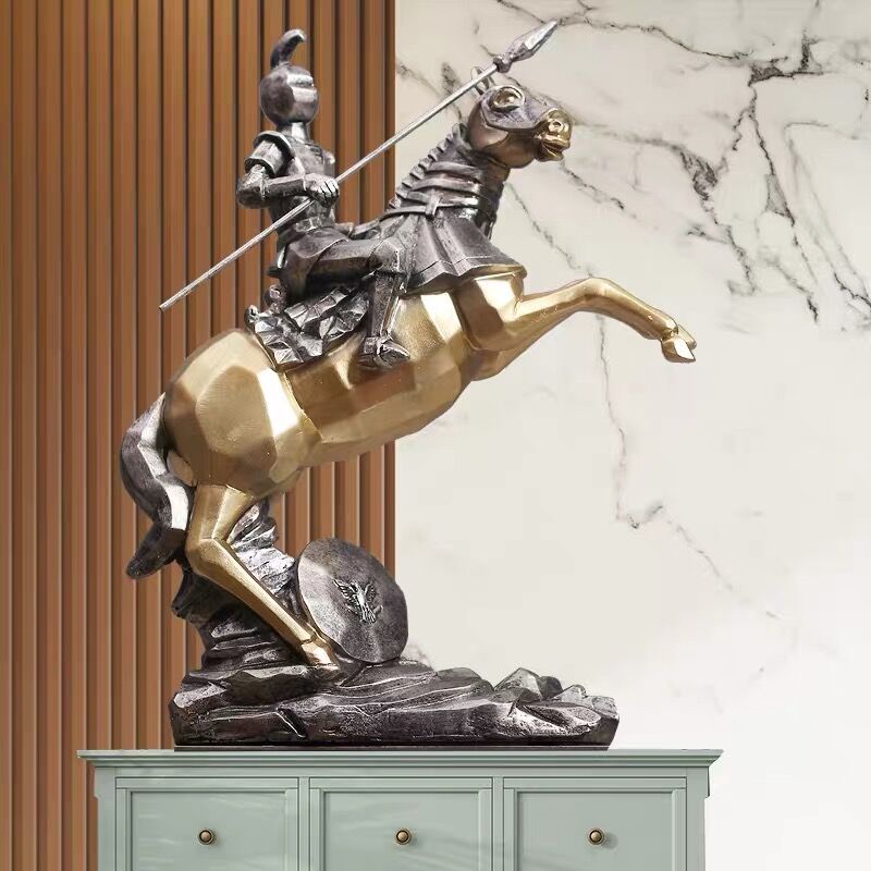 [Home Decor] 30CM*30CM Armor Warrior Resin Decor Medieval Characters Ornaments Horseback Statues Living Room Bookcase Office