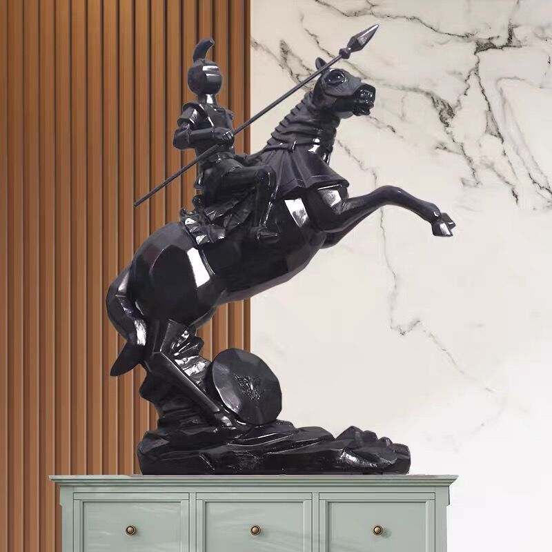[Home Decor] 30CM*30CM Armor Warrior Resin Decor Medieval Characters Ornaments Horseback Statues Living Room Bookcase Office