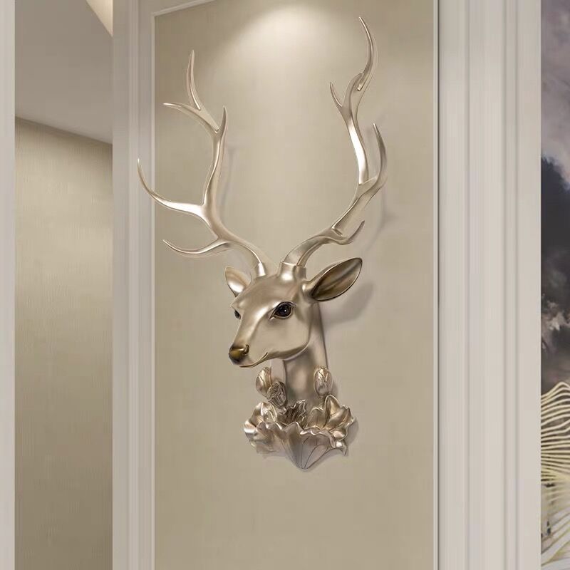[MGT] European Lucky Deer Head Wall Hanging Wall Decoration Pendant Home Decor Crafts Living Room Dining Room Sofa TV