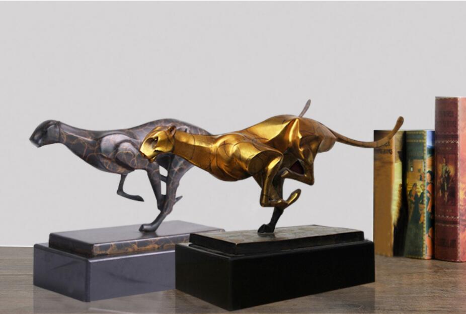 [MGT] Tooarts Leopard Bronze Figurines Modern Metal Artificial Statue Craft Animal Sculpture Office Home Decoration Accessories