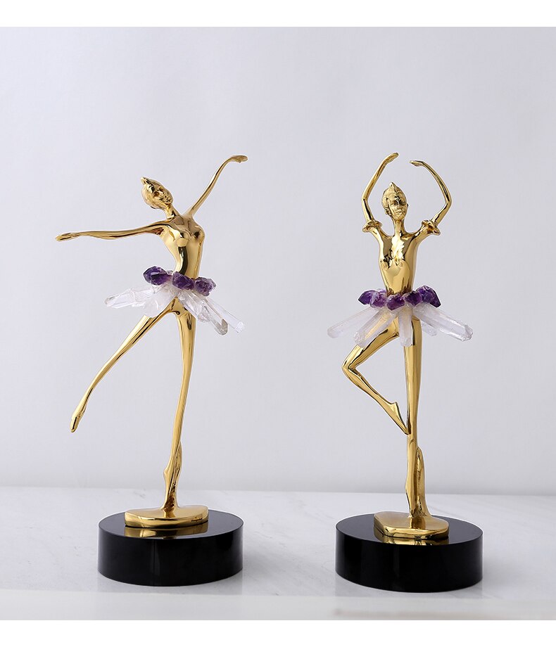 [MGT] Modern Ballet Dancers Crystal Brass Figures Ornaments Home Decoration Tabletop Decor Living Room Cabinets Accessories Gift