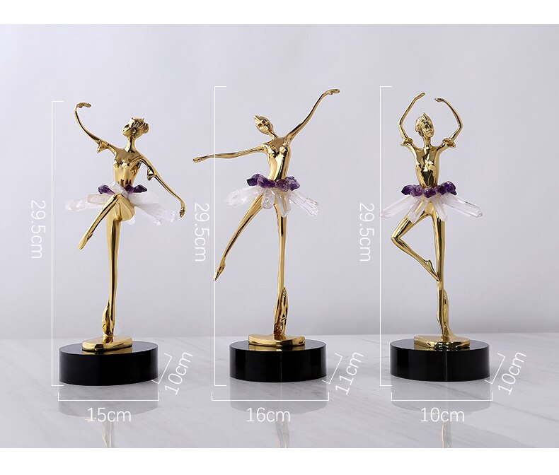 [MGT] Modern Ballet Dancers Crystal Brass Figures Ornaments Home Decoration Tabletop Decor Living Room Cabinets Accessories Gift