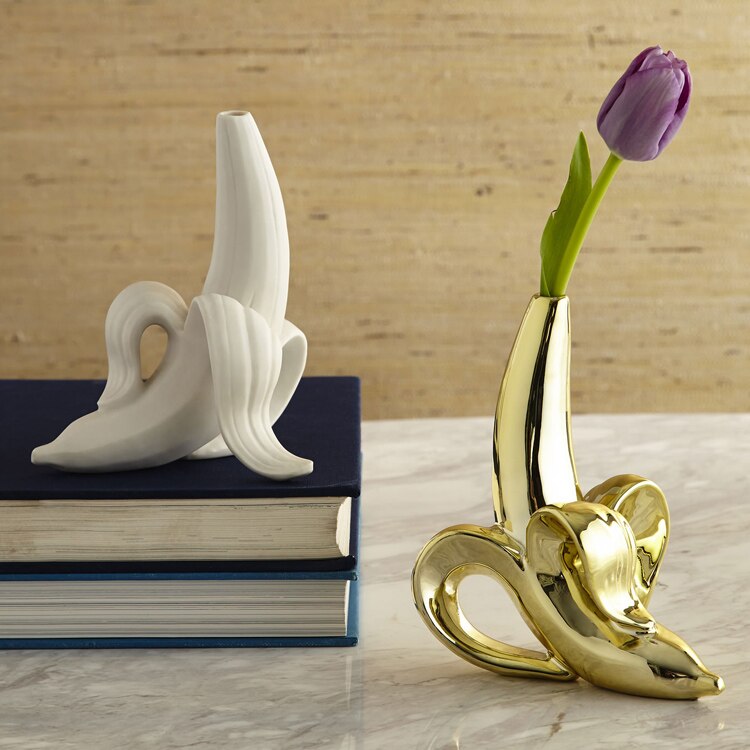 [MGT] Scandinavian creative home ceramics matte white gold banana pendant vase floret tabletop Small mouth jar home decor