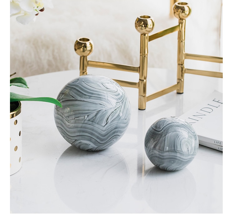 American Nordic Minimalist Marble Pattern Glass Ball Ornament Decoration Home Living Room Bedroom Creative Decor Accessories