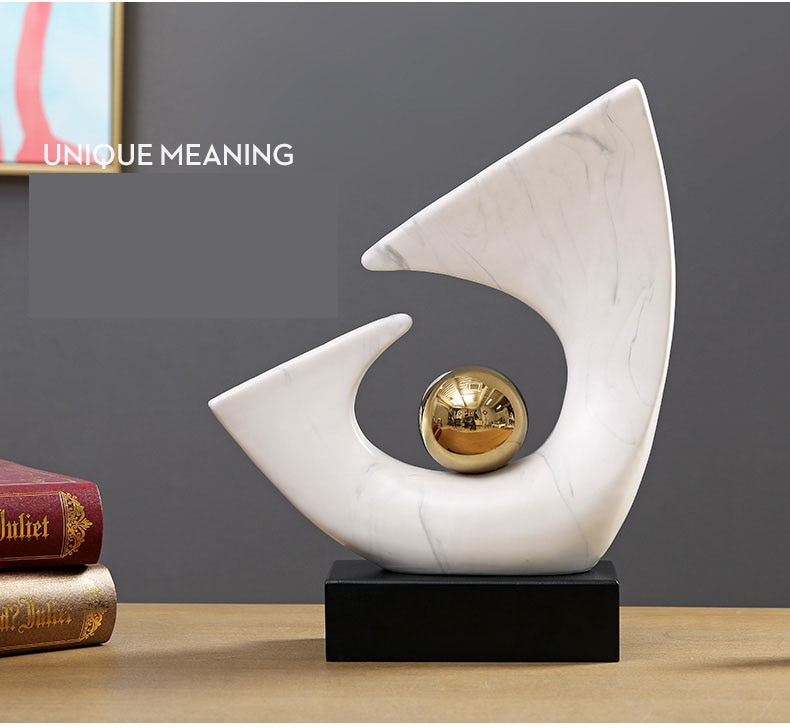 Modern Creative Arc Plating Gold Ball Ceramic Statue Home Crafts Room Decor Objects Office Marble Texture Porcelain Sculpture