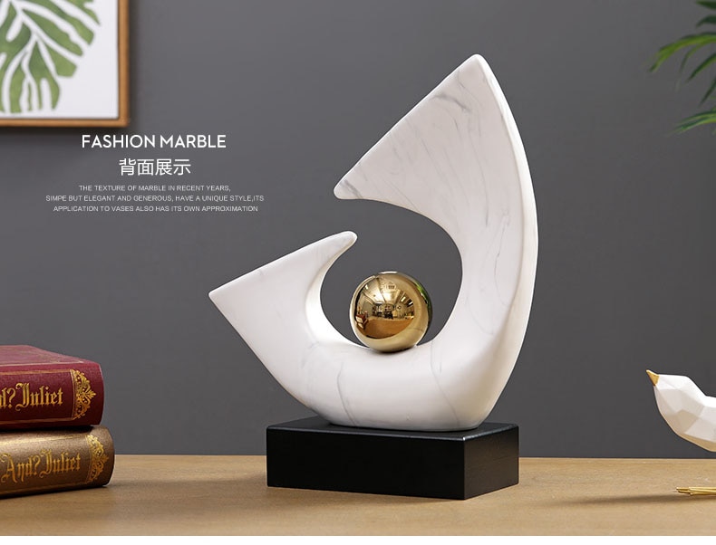 Modern Creative Arc Plating Gold Ball Ceramic Statue Home Crafts Room Decor Objects Office Marble Texture Porcelain Sculpture