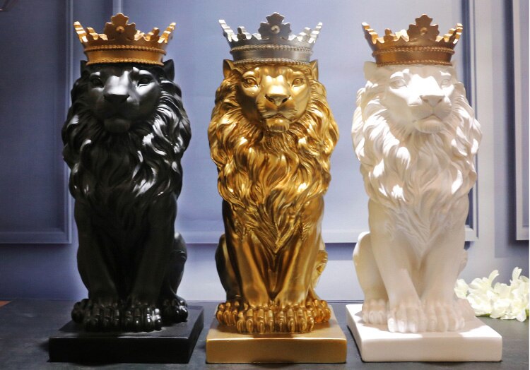 36CM 3 Colors Abstract Resin Lion Sculpture Crown Lion Statue Handicraft Decorations Lion King Modle Home Decoration Accessories